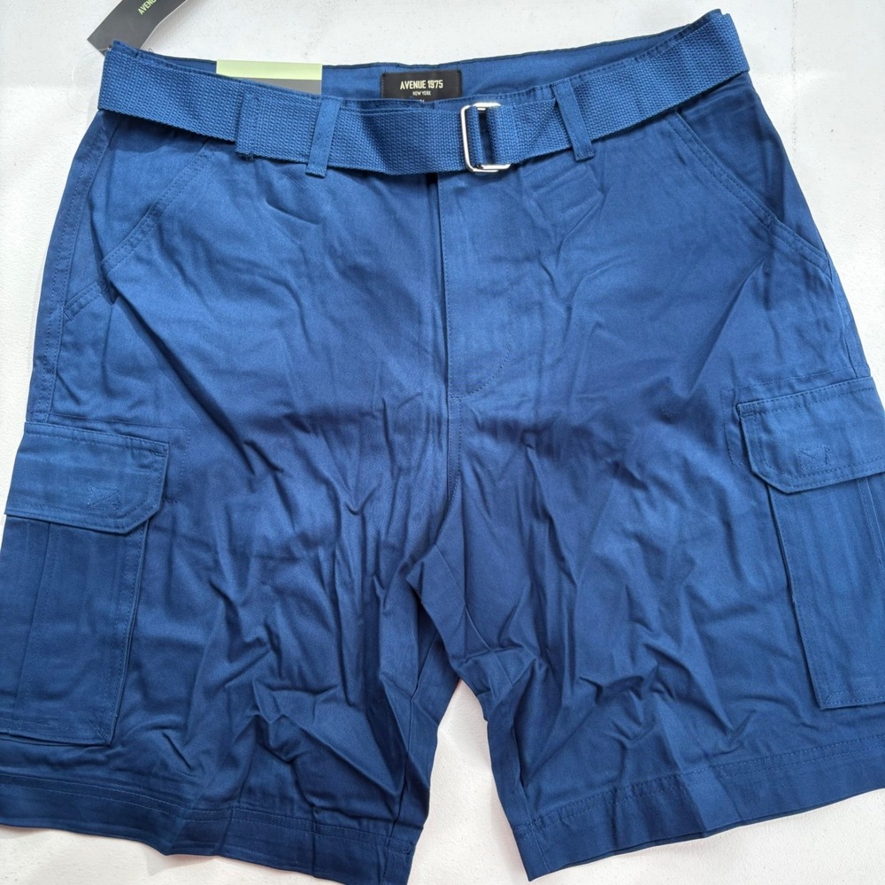 Avenue 1975 Mens Cargo Shorts Navy Blue Cotton Belted Size 34 NWT